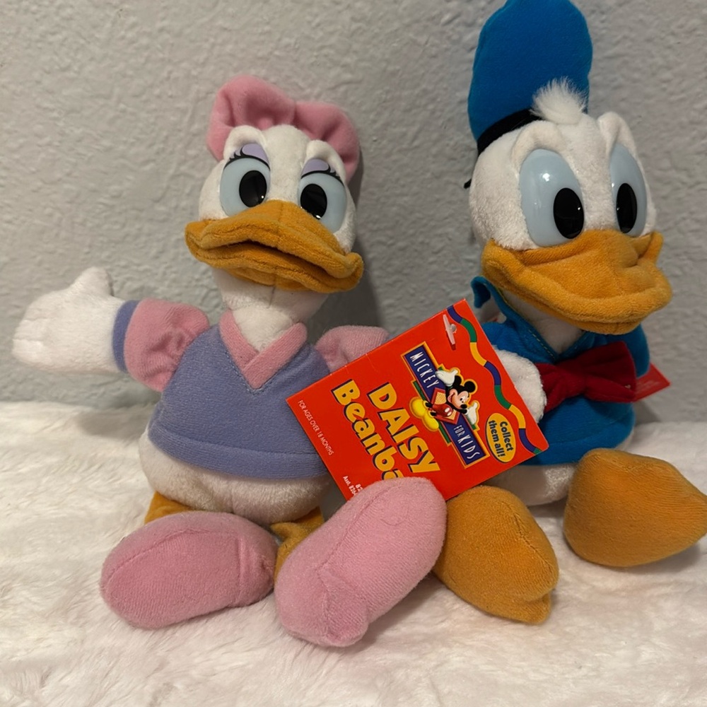 Vintage‎ Disney Mattel Star Beans Plush Donald & Daisy Duck Bean Bags NWT